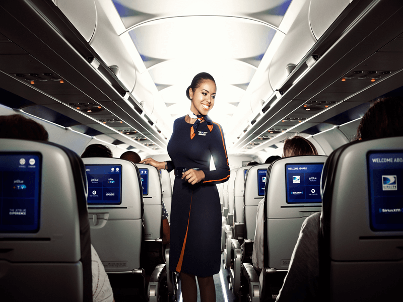 JetBlue customer service flight attendant on plane