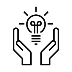 an illustration of two hands holding up a lit lightbulb