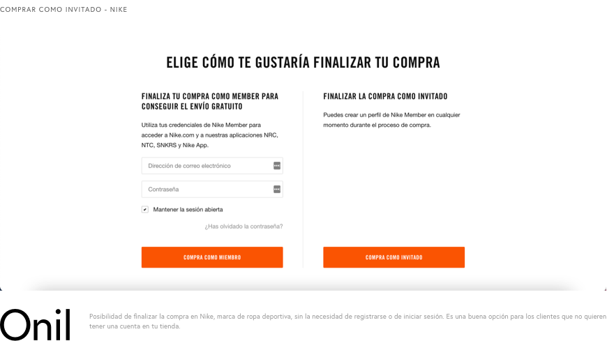 Comprar como invitado en Nike - Marca de ropa deportiva