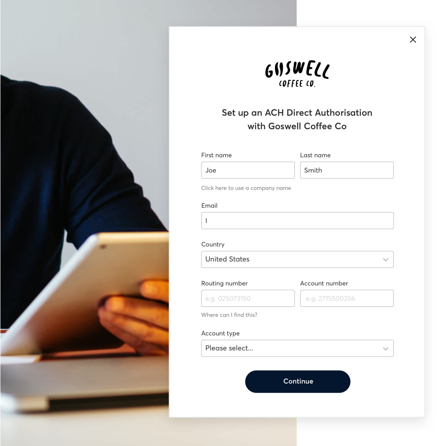 One-time customer setup