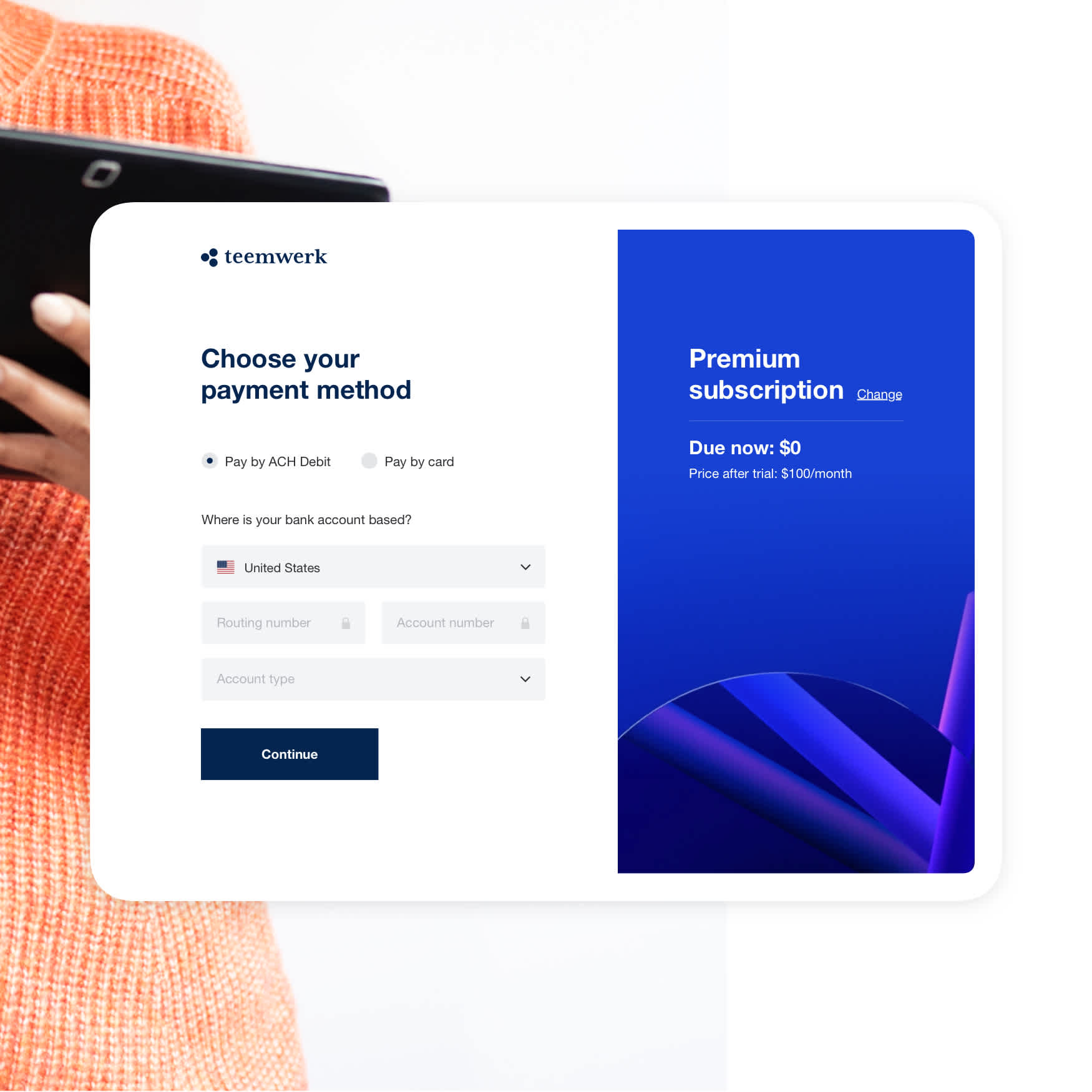 One-time payment setup