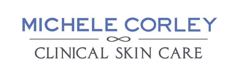 Michele Corley Clinical Skin Care minimal logo in blue.