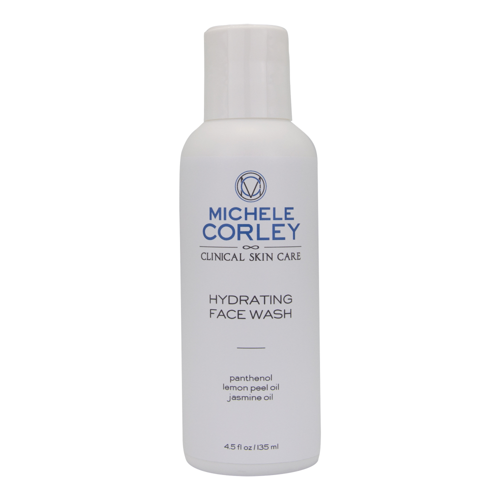 Michele Corley Hydrating Face Wash in retail size bottle with flip lid.