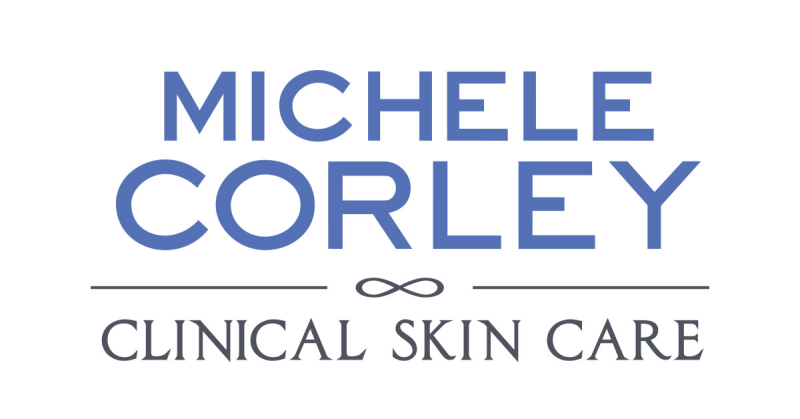 Michele Corley Clinical Skin Care minimal logo large in blue.