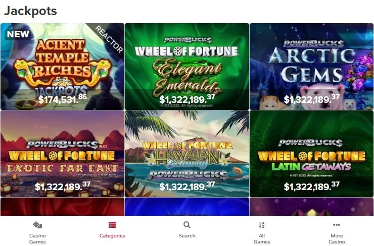PlayNow Casino Progressive Jackpot Games