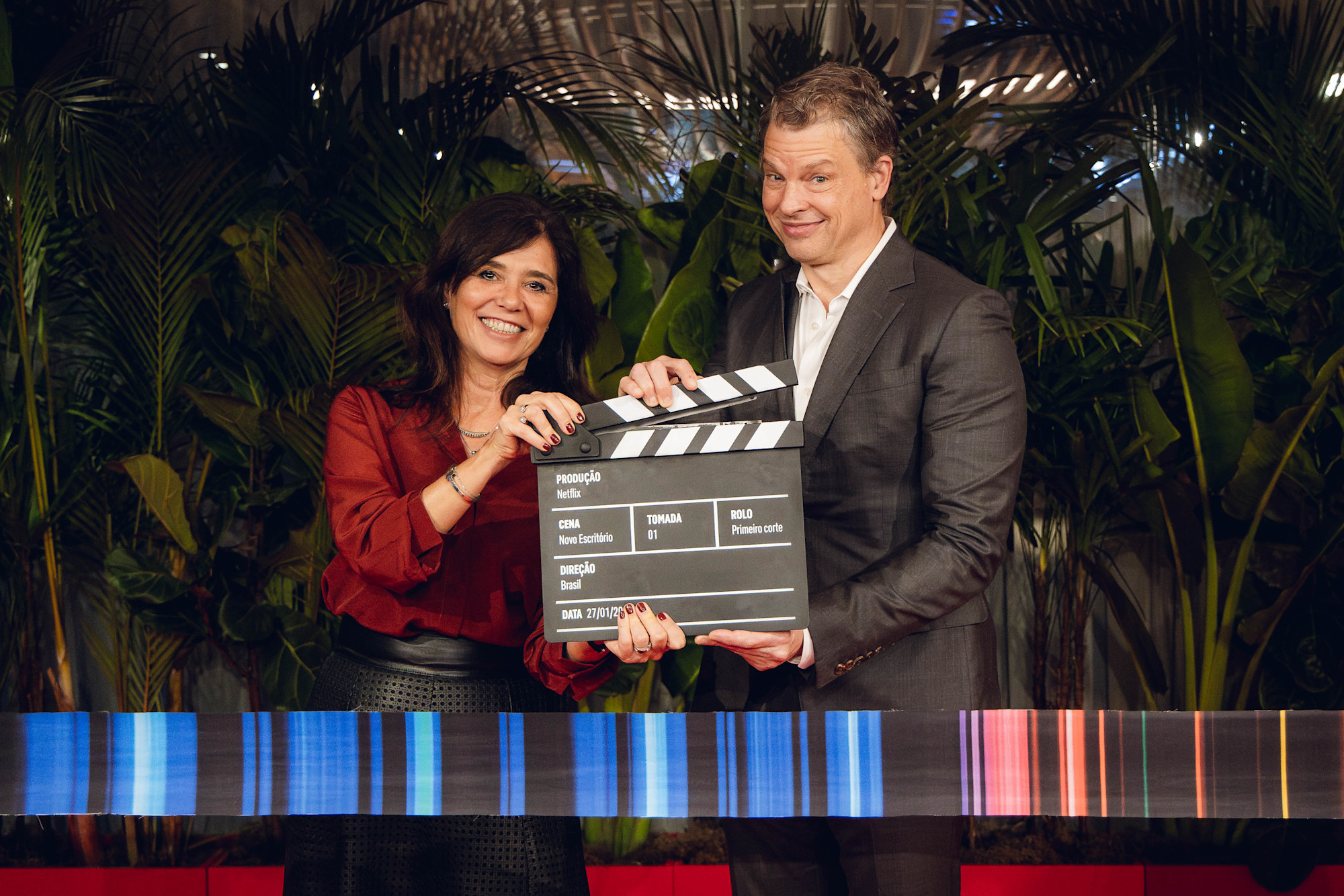 Greg Peters, Netflix co-CEO, and Elisabetta Zenatti, Vice President of Content for Netflix Brazil, during the opening ceremony of the company's new office in São Paulo. Crédito: Marcos Serra Lima/Netflix