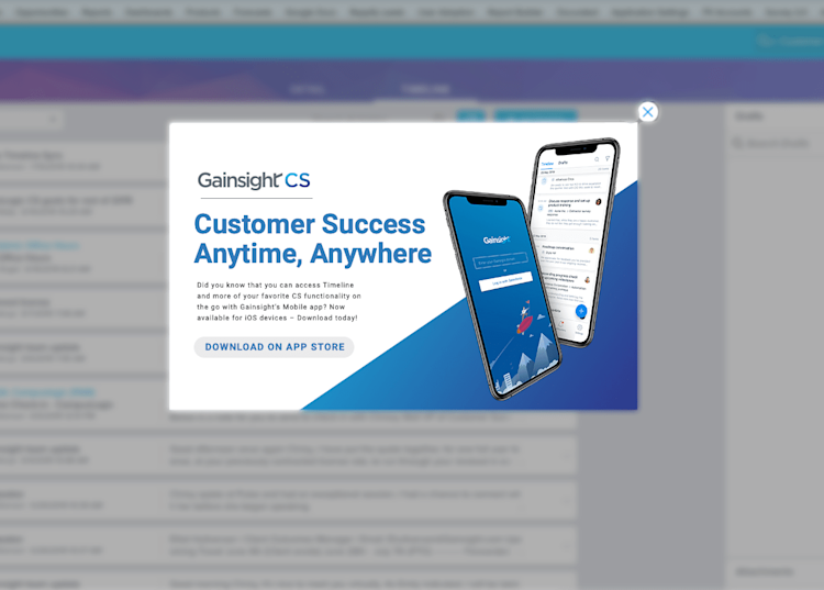 In-app engagement announcing Gainsight’s new mobile app created using Gainsight PX.