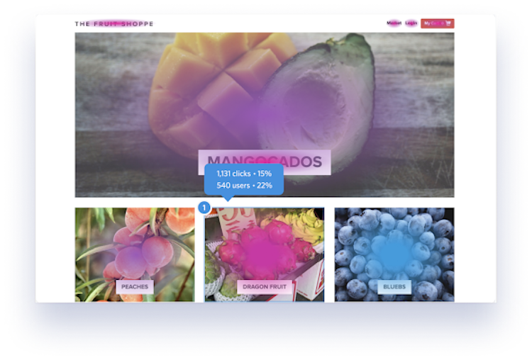 Engagement Heatmaps and Click Maps reveal in aggregate what's getting clicked most on any page or screen on your site or app.