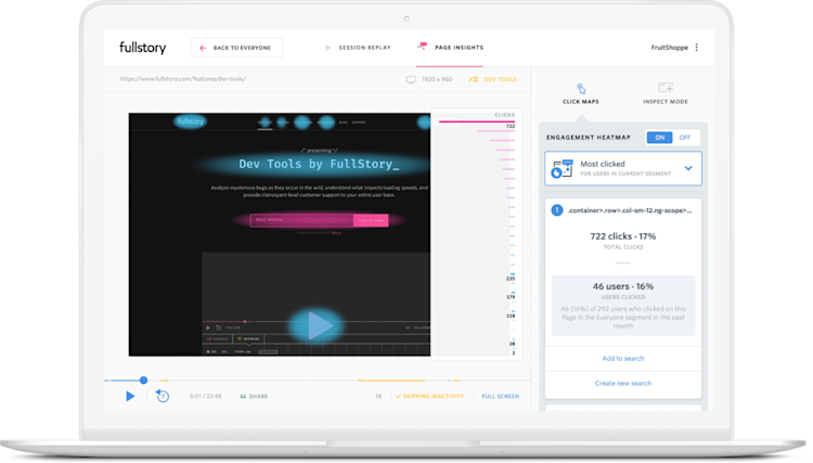 Laptop showing page insights in FullStory