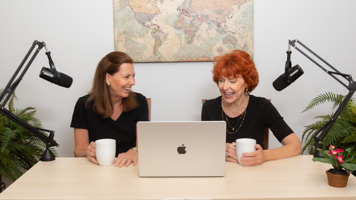 Nancy Treaster is pictured in the podcast studio with her colleague Sue Ryan.