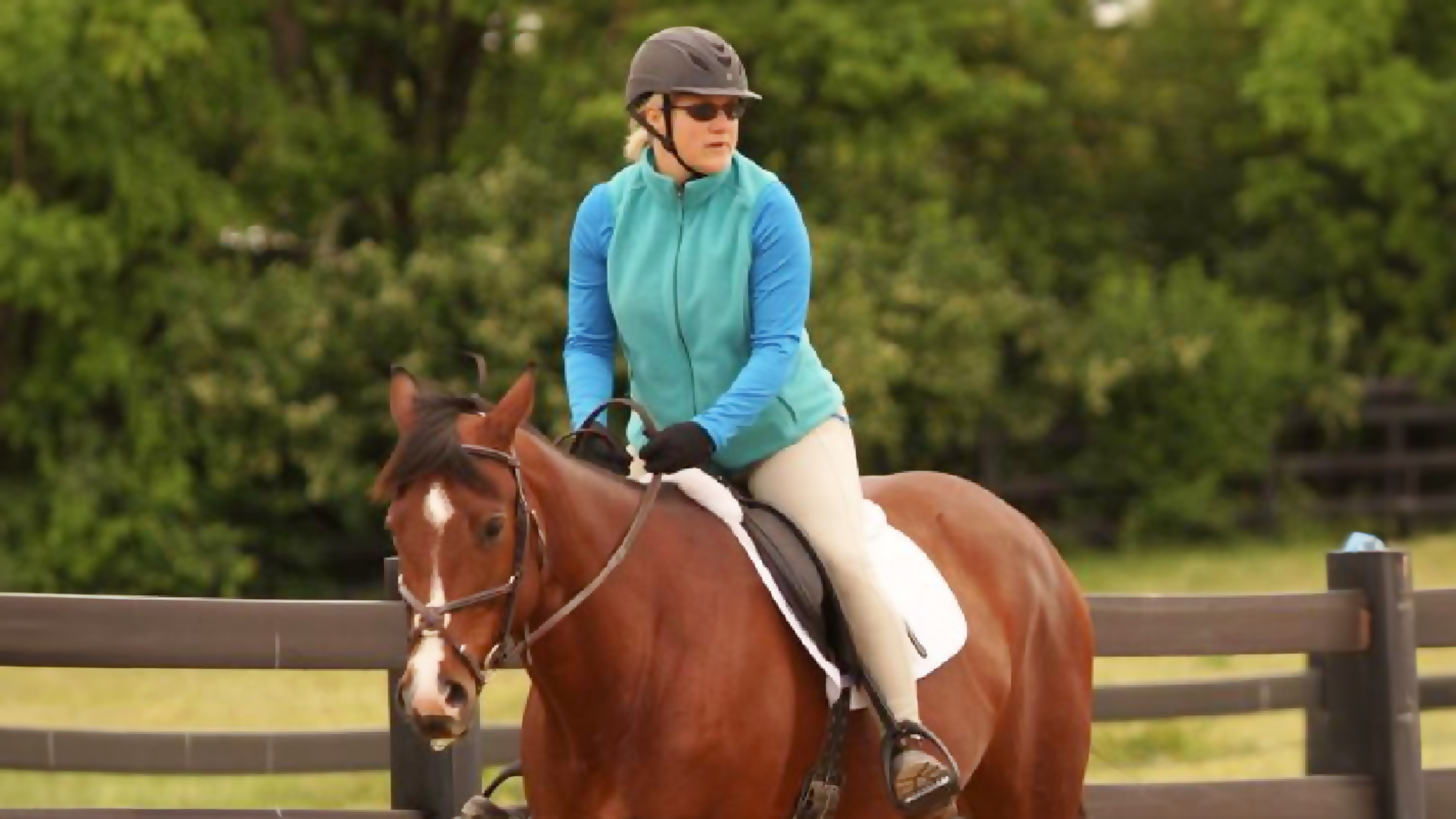Aimee Monarch is pictured on horseback.