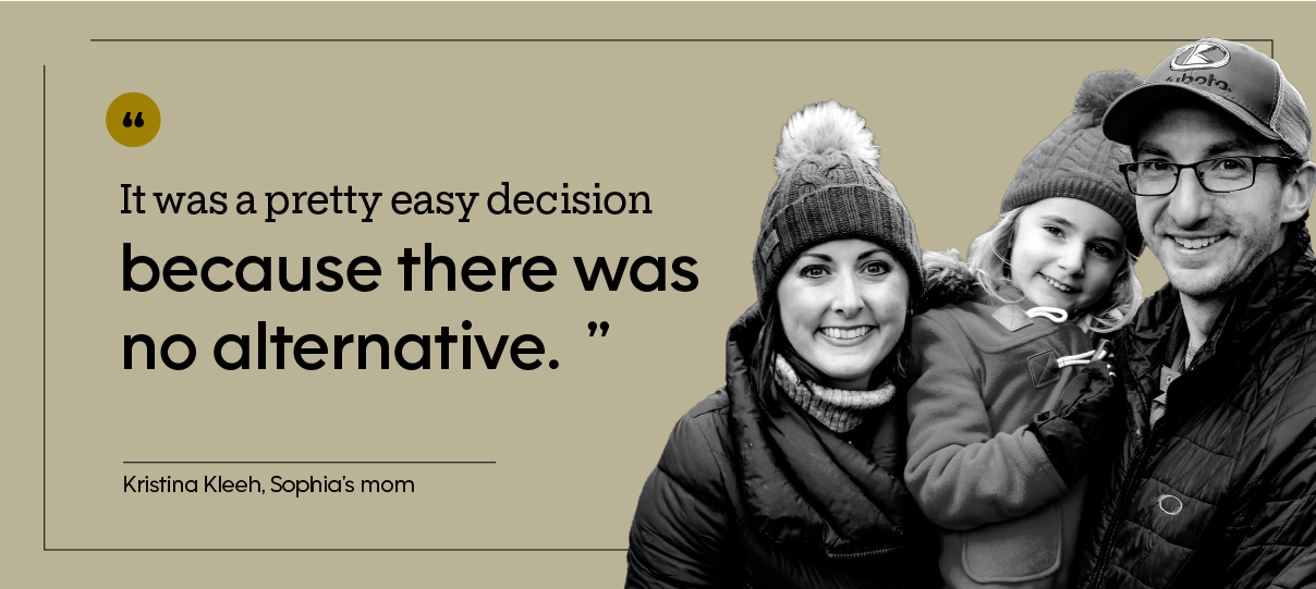 Kristina Kleeh is pictured with daughter Sophia and husband Matthew.