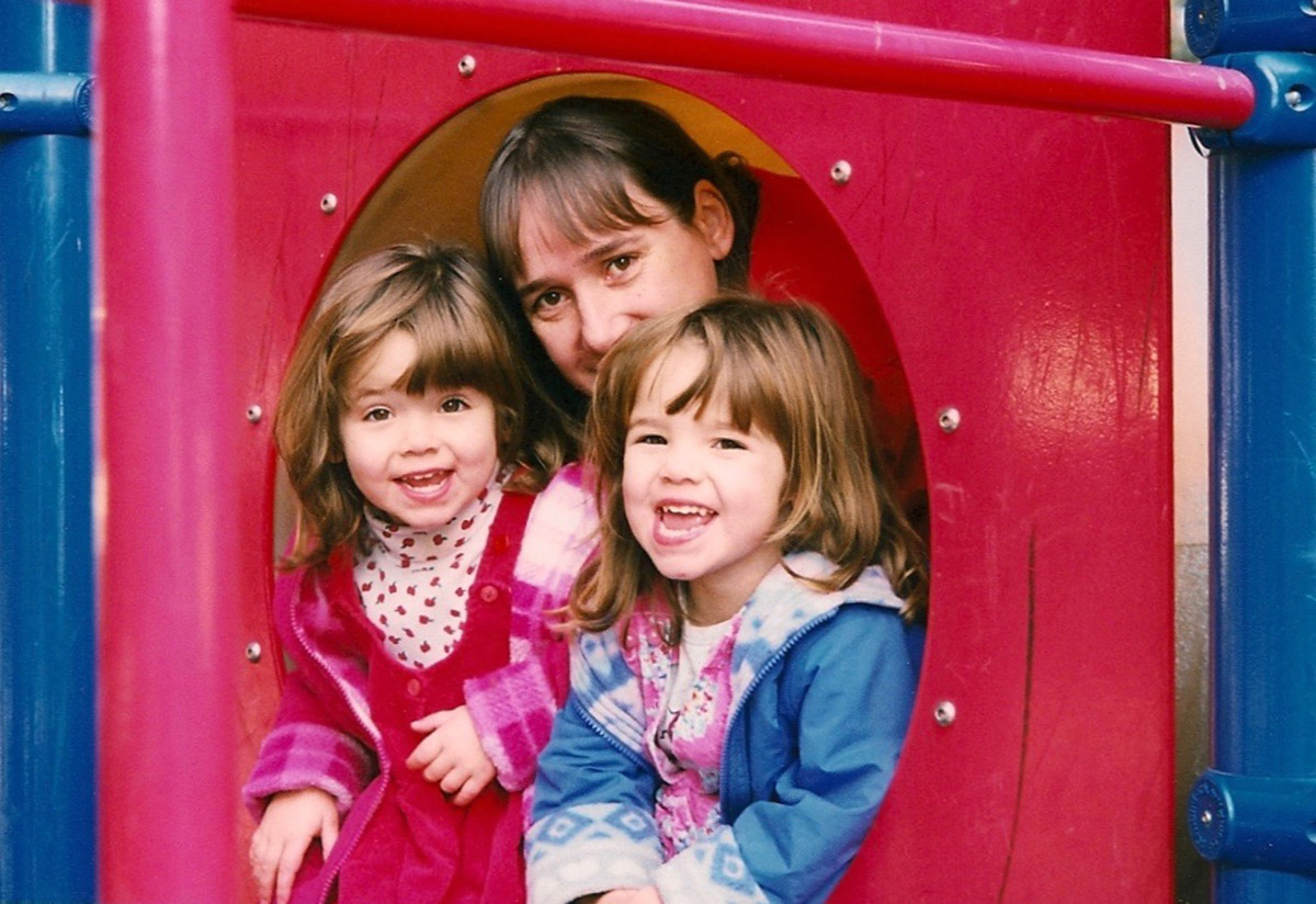 Rebecca and her children posing on the playground playing when they were toddlers" for now then, thanks.