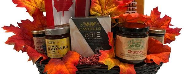 Maple Leaf themed gourmet gift basket
