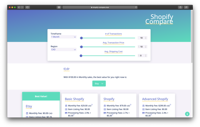 Shopify Compare Screenshot