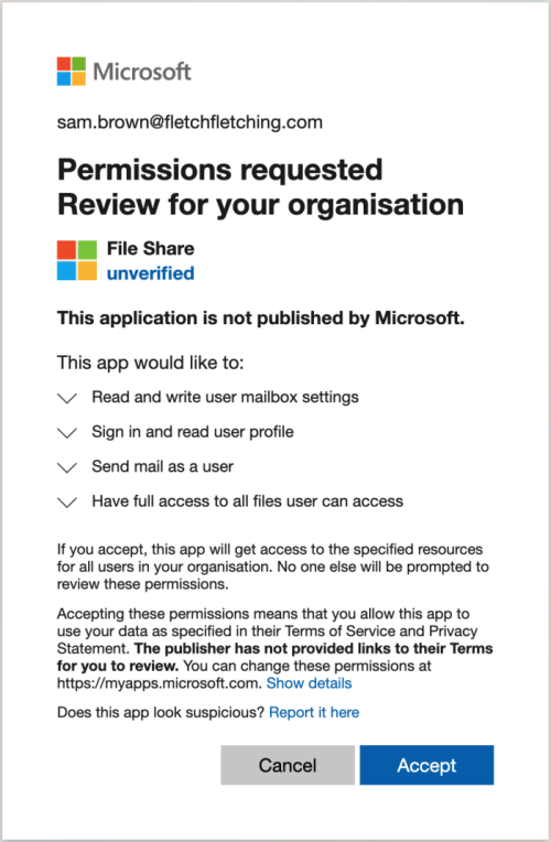 Consent phishing scopes