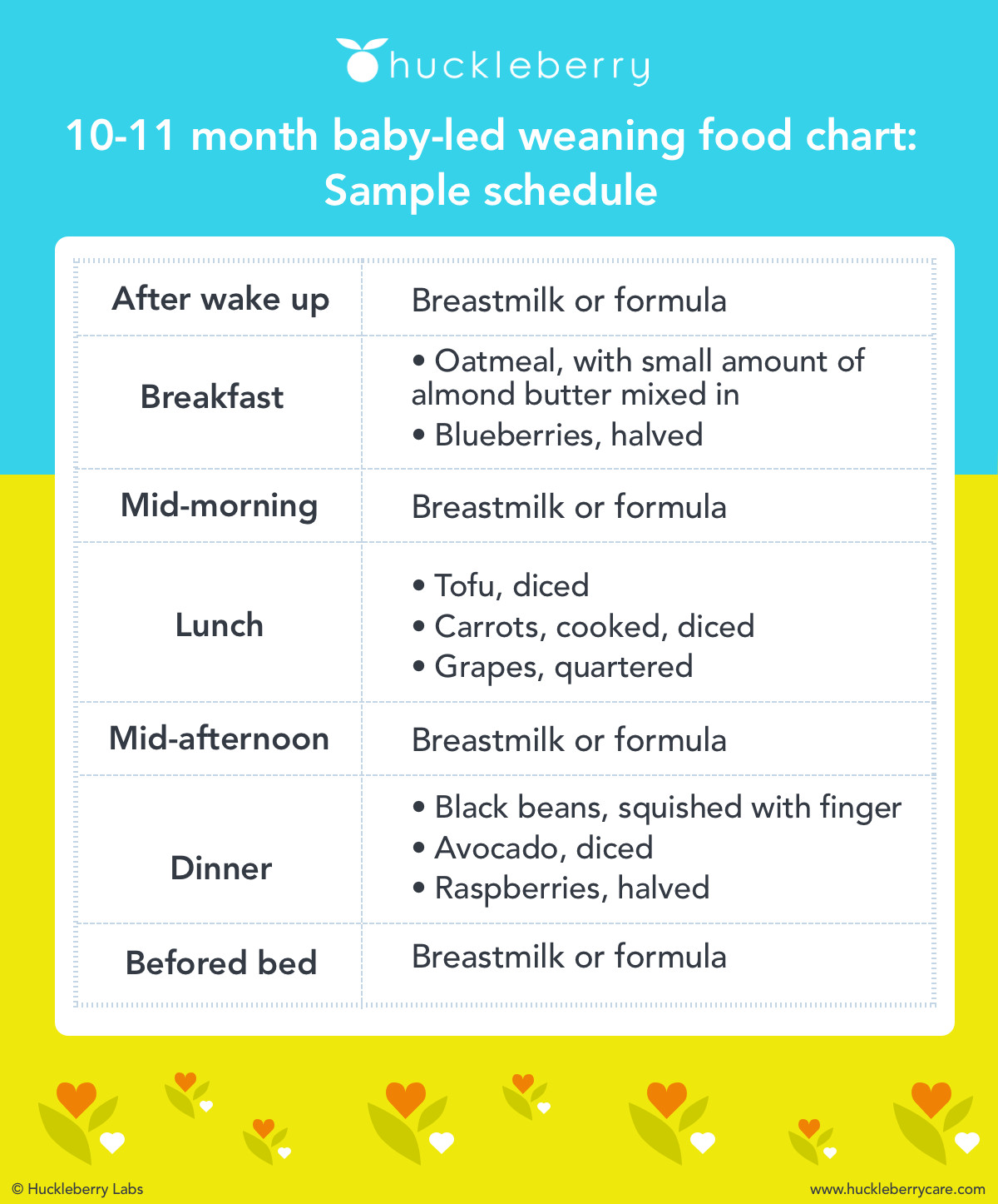 10 - 11 month baby led weaning food chart feeding schedule