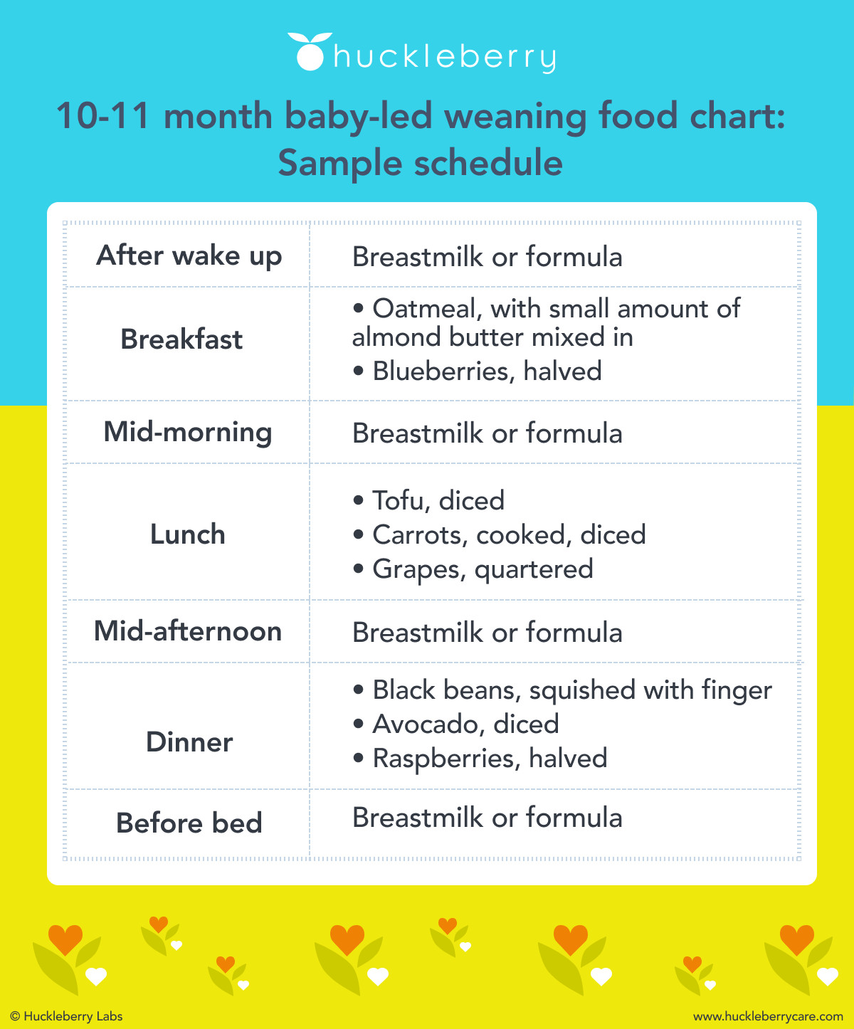 10 - 11 month baby led weaning food chart feeding schedule