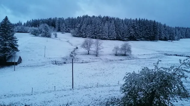 Im Schwarzwald hat sich über Nacht der Spätwinter zurückgemeldet. In Unterkirnach liegt eine geschlossene Schneedecke.