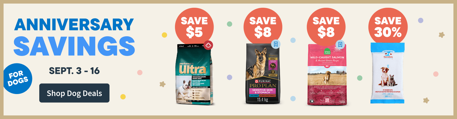 Anniversary Savings for Dogs - Sept 3-16. Save Now