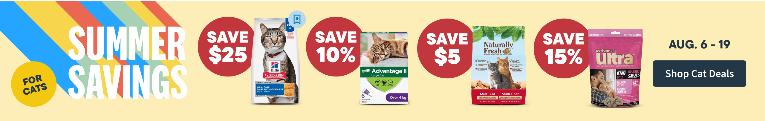 Summer Savings for cats - August 6 to 19 - Shop Cat Deals