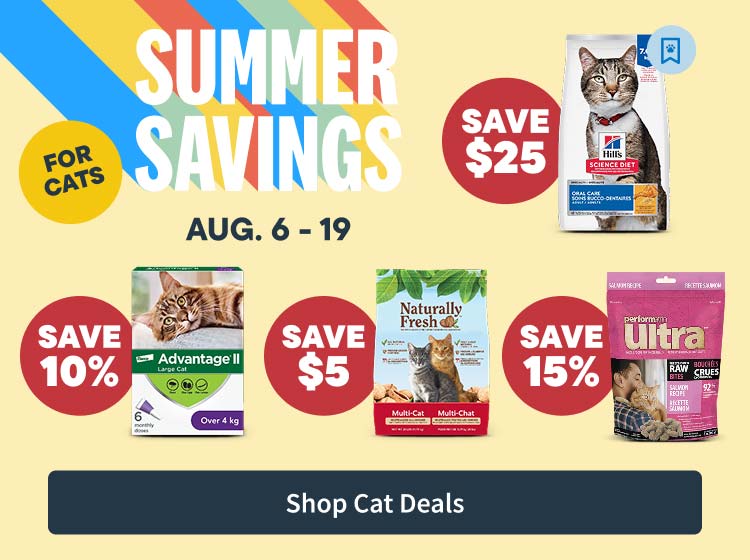 Summer Savings for cats - August 6 to 19 - Shop Cat Deals