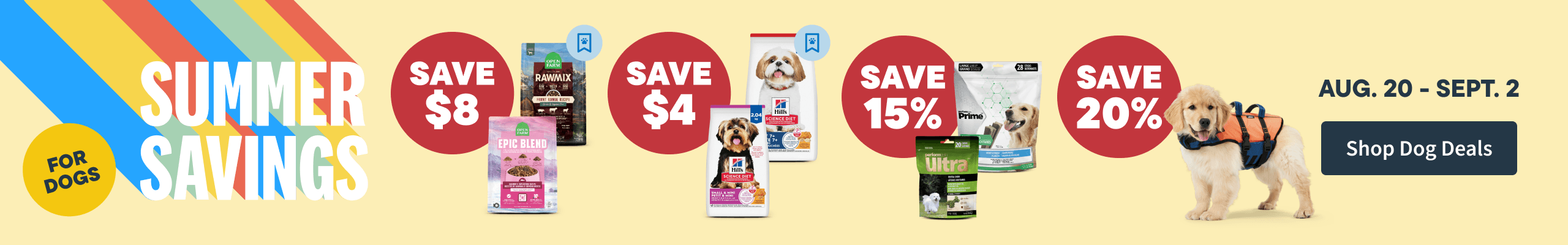 Summer Savings for dogs - August 20 to Sept 2 - Shop Dog Deals