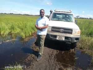 Levi travels by 4-wheel drive in Zambias rainy season