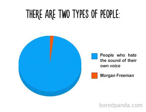 Pie chart about People who hate the sound of their voice vs Morgan Freeman