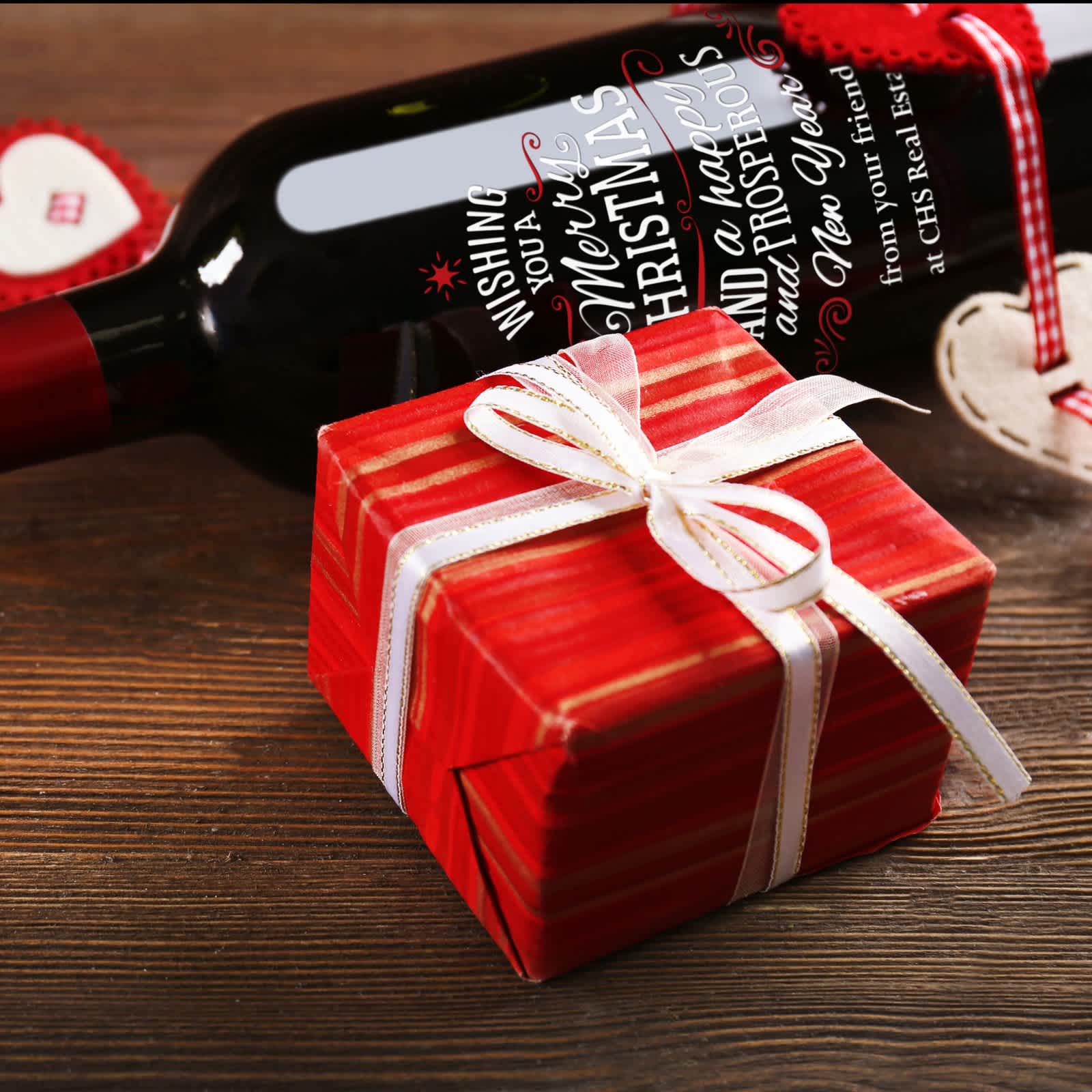 Etched Christmas Wine Gift with custom design