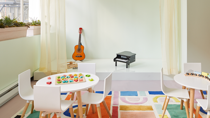 Interior shot of table and toys