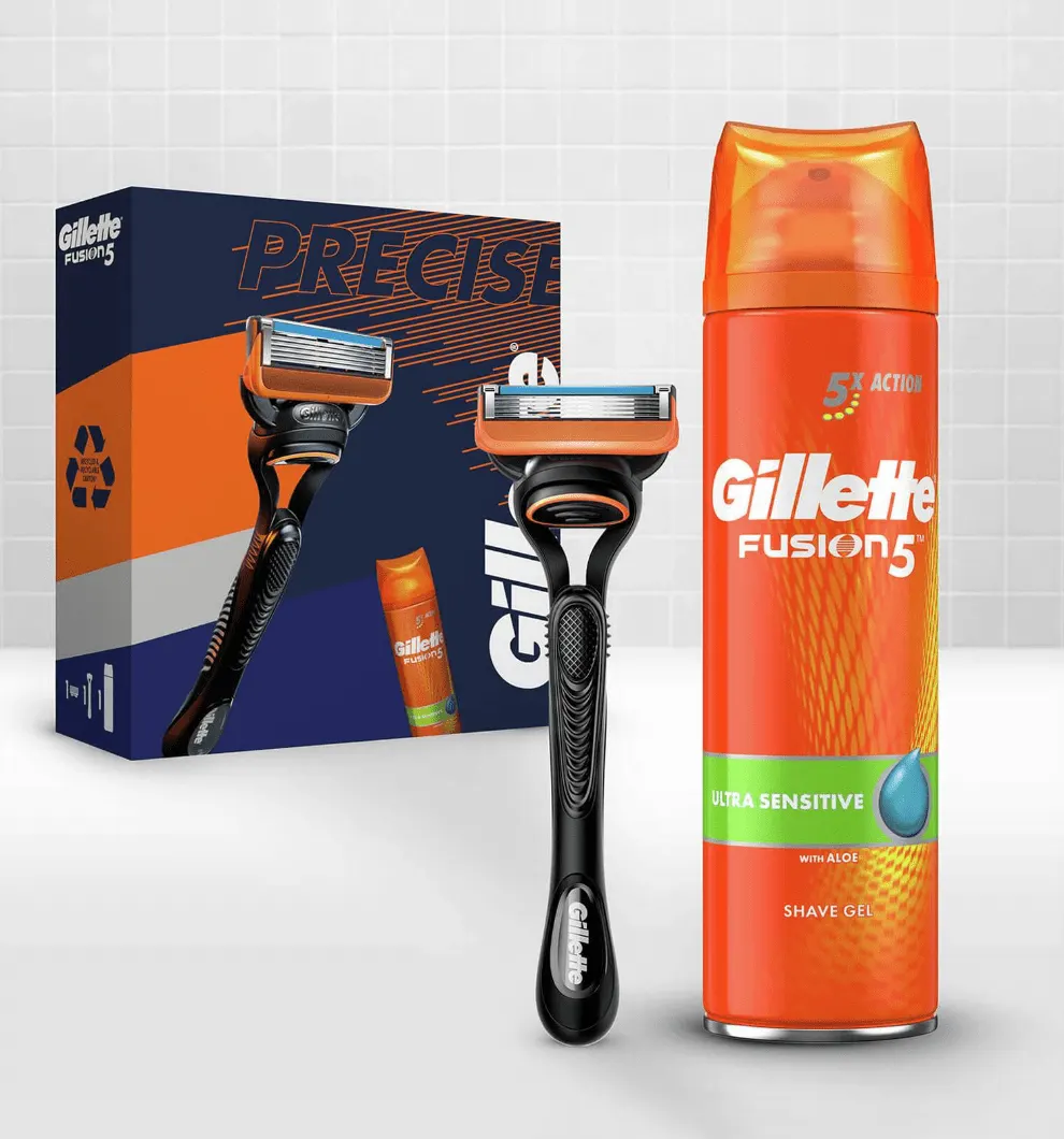Gillette Fusion5 Rasierer-Set mit Rasiergel für Männer
