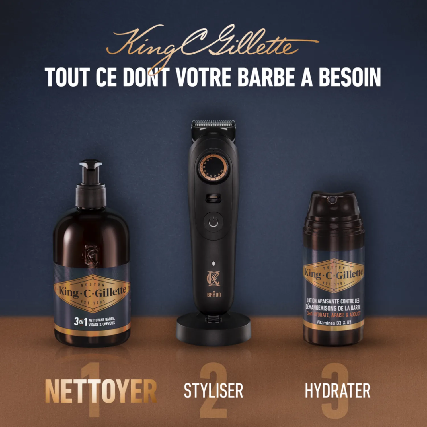 Nettoyant 3-en-1 barbe, visage et cheveux King C. Gillette