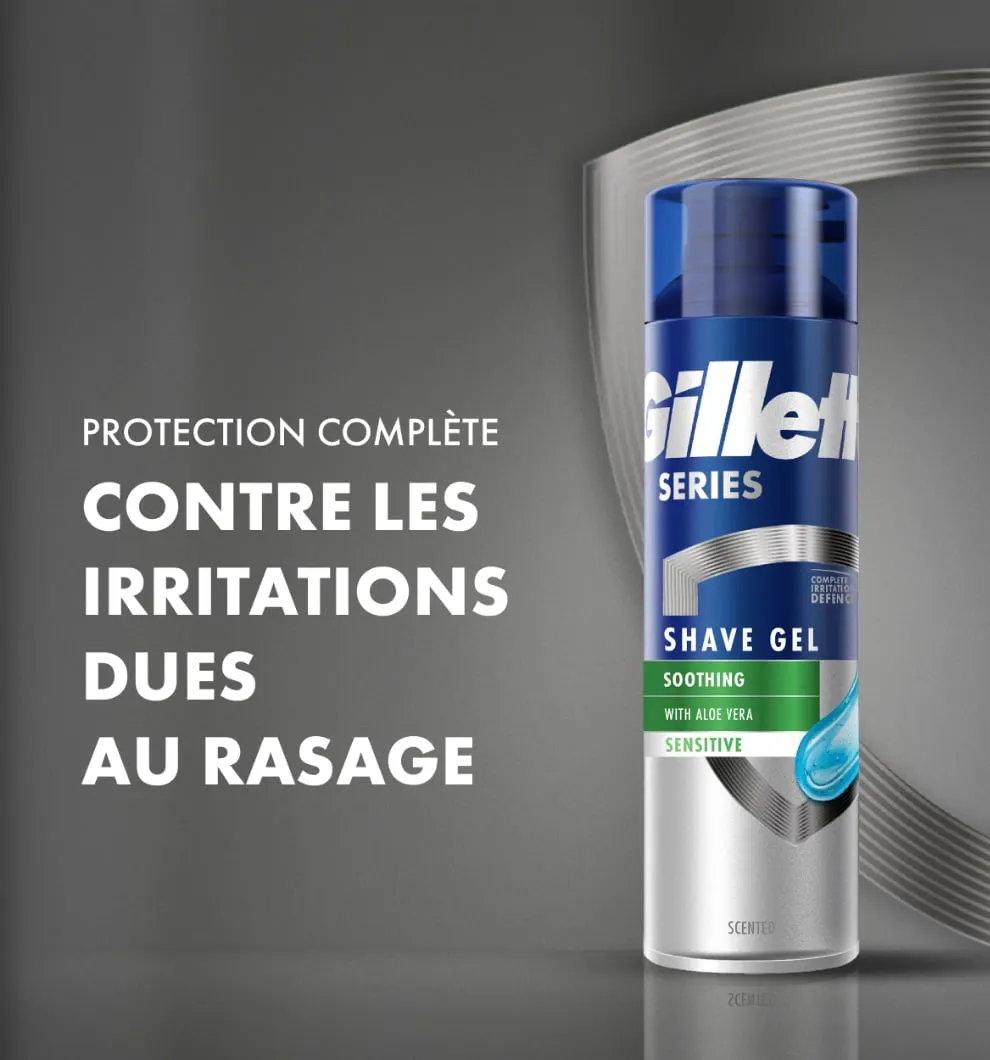 Le gel à raser Gillette protège votre peau des coupures, irritations, rougeurs et tiraillements.