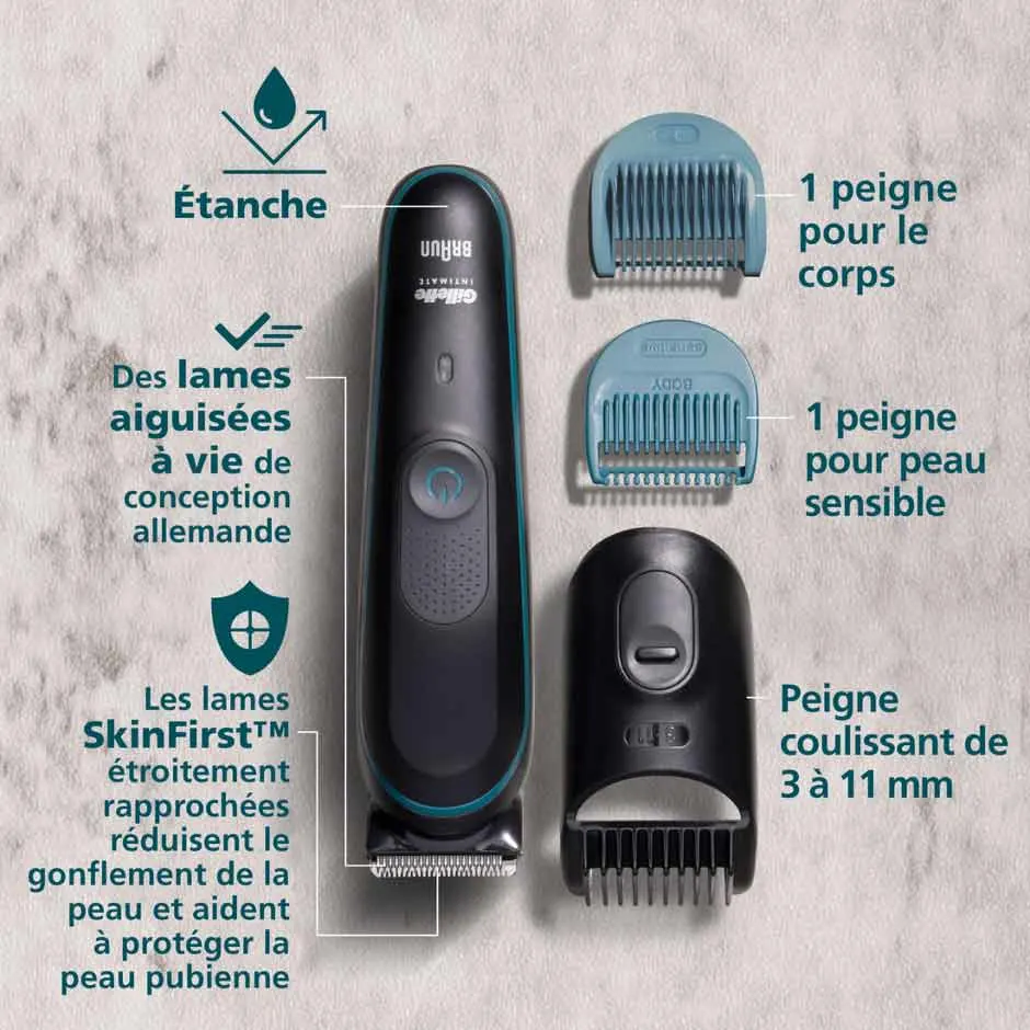 Tondeuse pour poils pubiens Gillette Intime pour hommes, étanche
