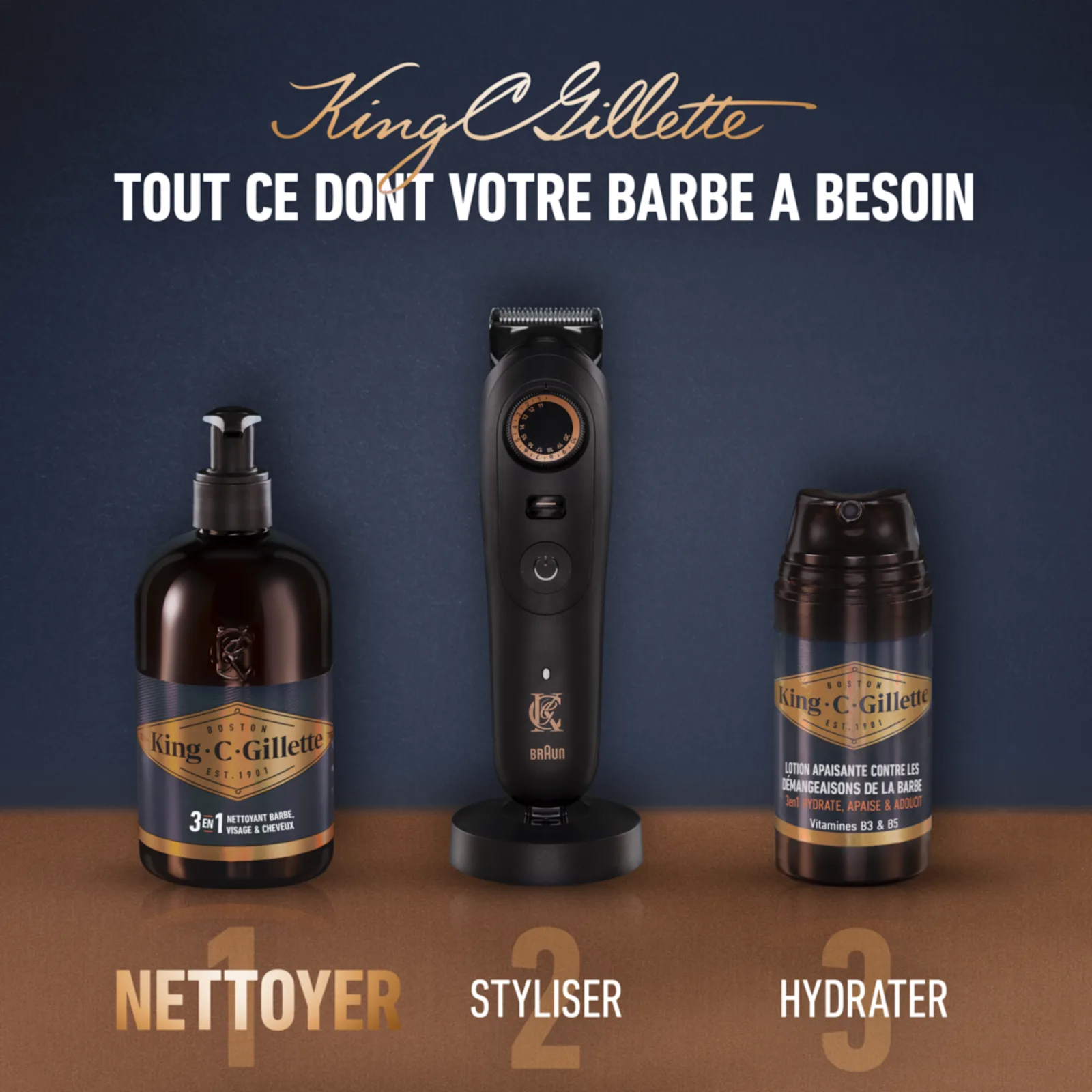 Nettoyant 3-en-1 barbe, visage et cheveux King C. Gillette