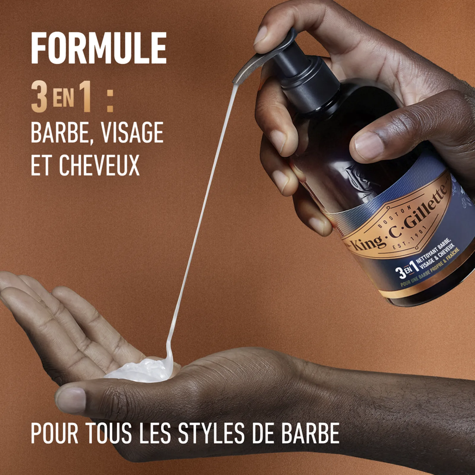 Nettoyant 3-en-1 barbe, visage et cheveux King C. Gillette