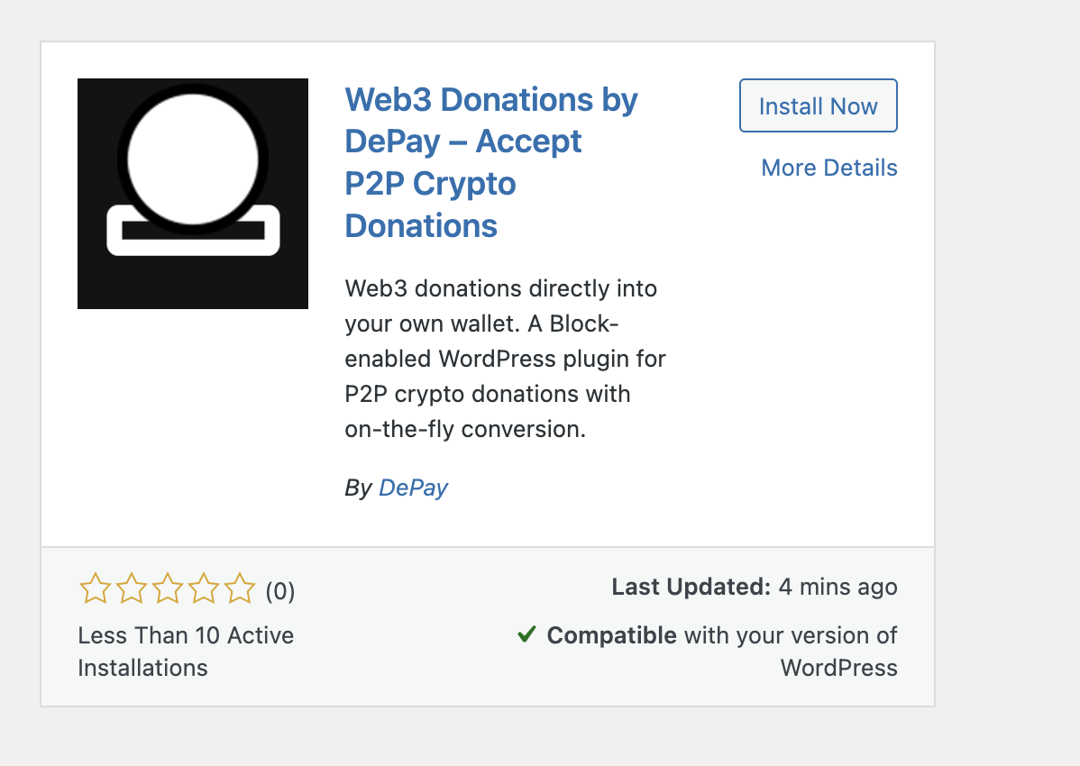 Install the DePay Donations Wordpress plugin