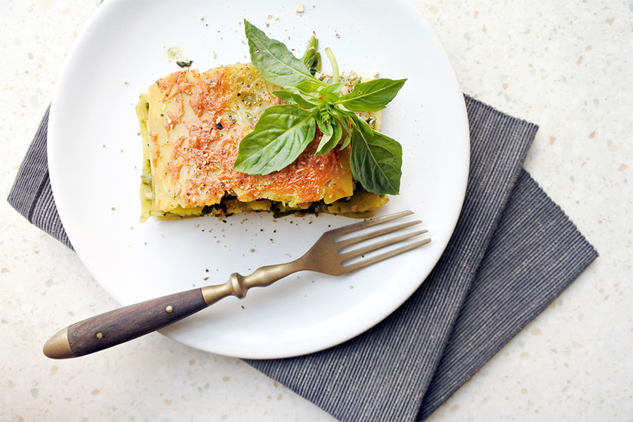Vegane Tofu-Spinat-Lasagne