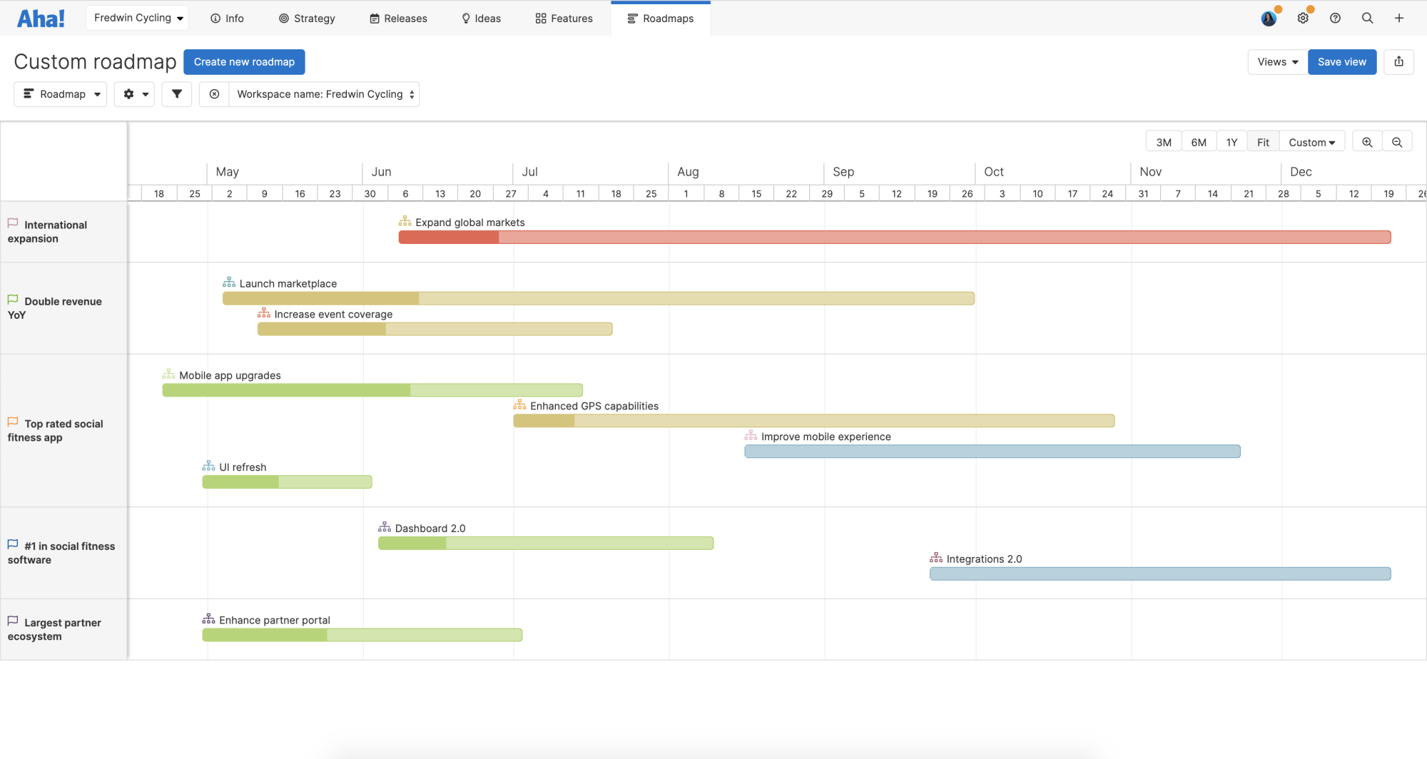 Custom roadmap with goals and initiatives