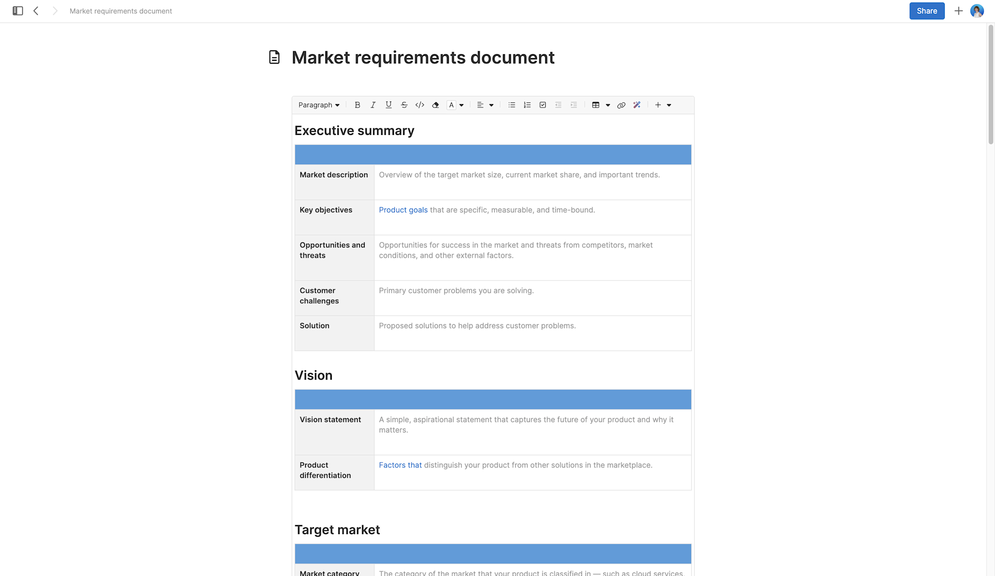 Market requirements document large