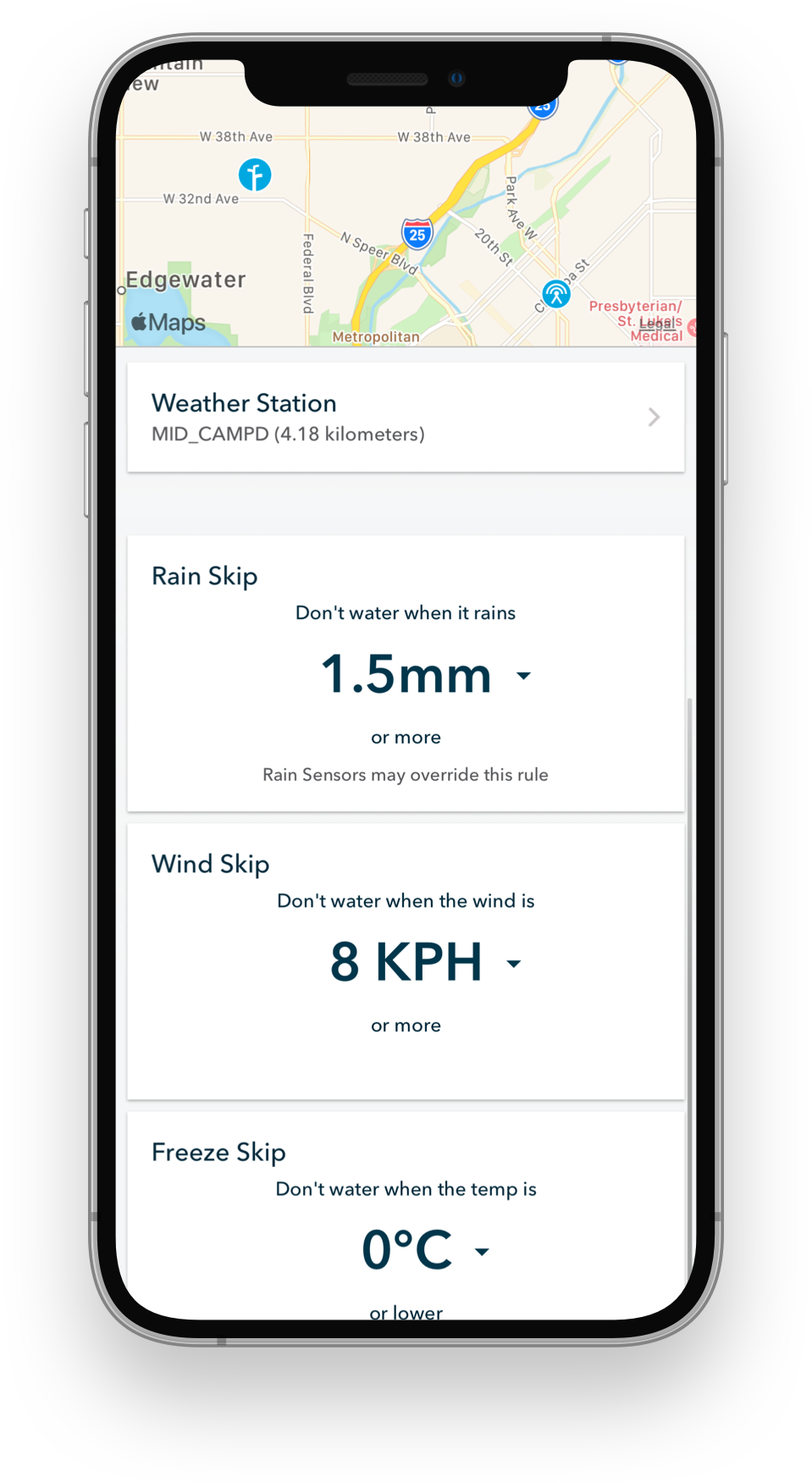Weather station Rachio mobile app screenshot