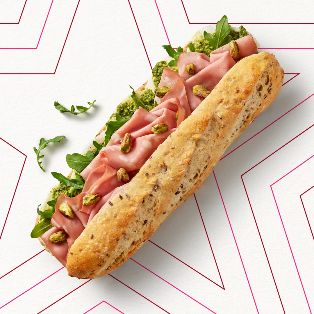Mortadella, Mozzarella & Pistachio Baguette