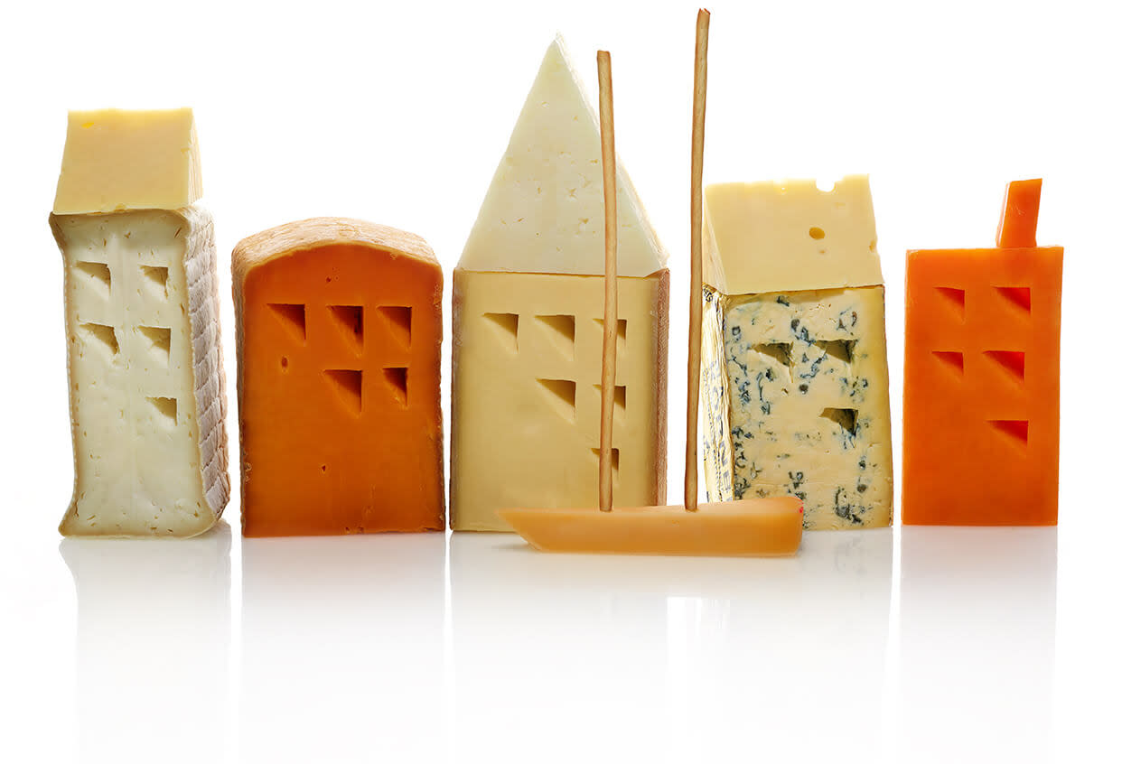 Image of cheese shaped to look like buildings