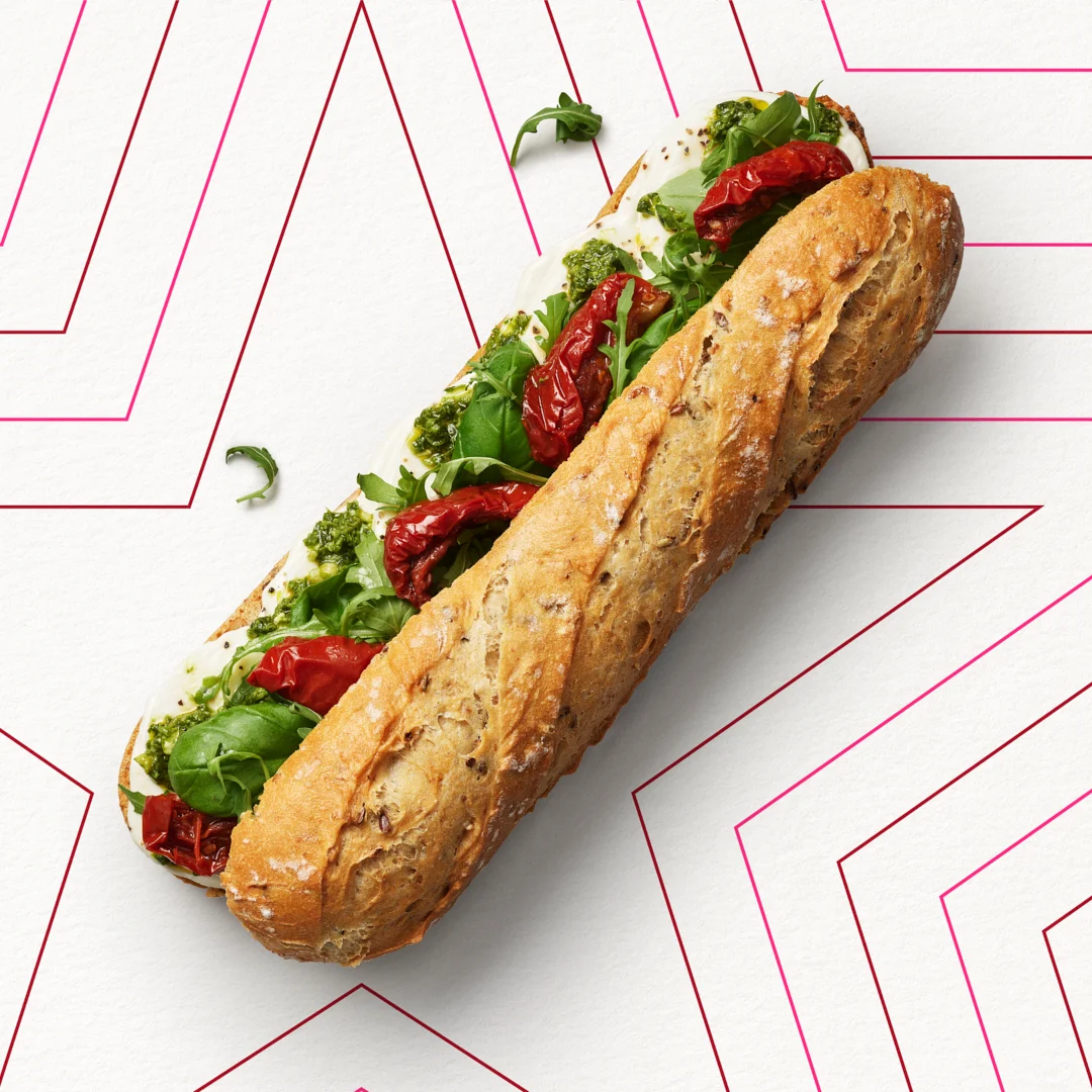 Mozzarella, Roasted Tomato & Pesto Baguette