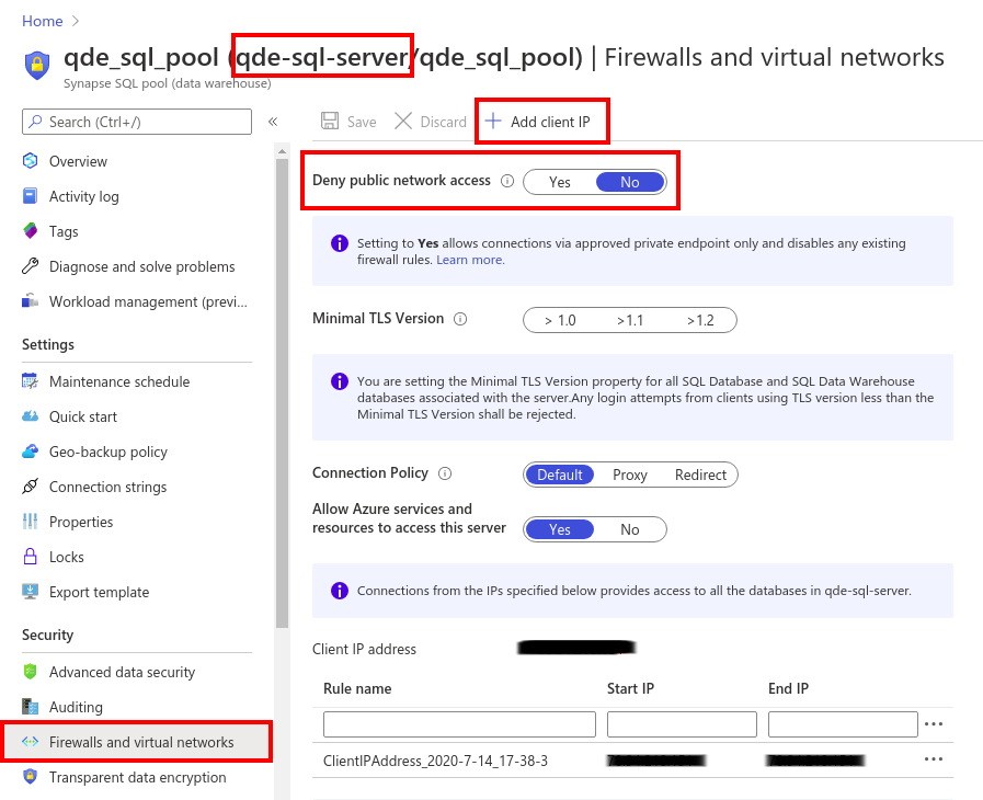 White List the Client IP in the Firewall Settings