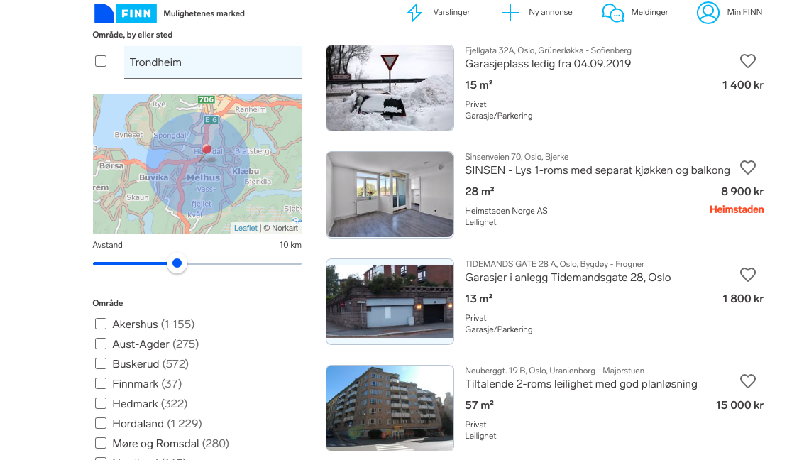 STOR VEKST: Antall utleieboliger til leie via FINN har vokst konsekvent de siste årene. (Foto: Skjermdump)