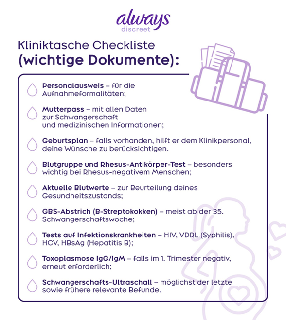 Kliniktasche Checkliste - Wichtige Dokumente
