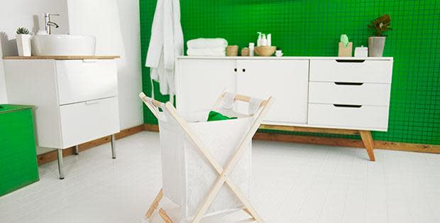 White Laundry Basket Kept In A Washroom