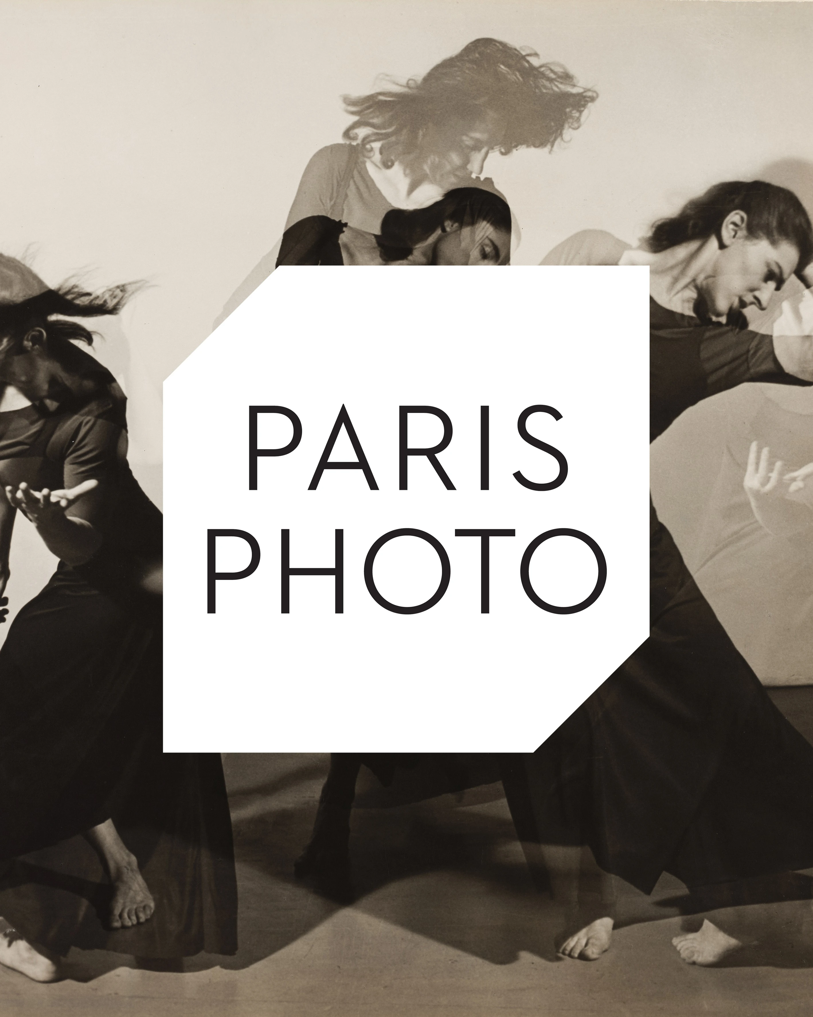 woman dancing with a large print of the Paris Photo logo in the middle - Photo: Barbara Morgan.